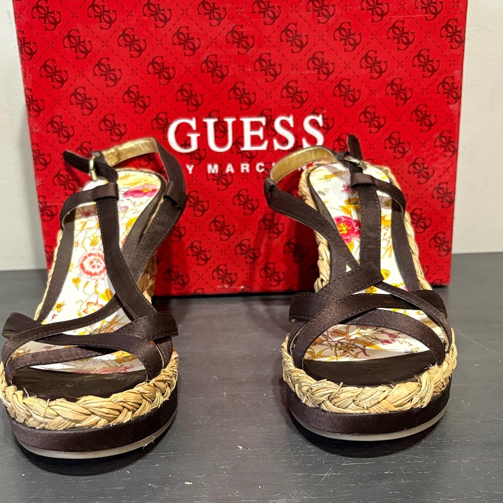 GUESS Fabienne Brown and Tan Women's Wedge Sandals s8